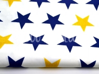 Ткань Звезды крупные темно-синие и желтые на белом КИТ 125г/м2 шир. 160см производства Китай состав 100% Хлопок